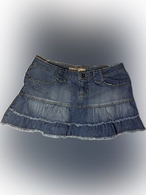 YMI Medium Blue Denim Ruffle-Hem Skirt Jeans